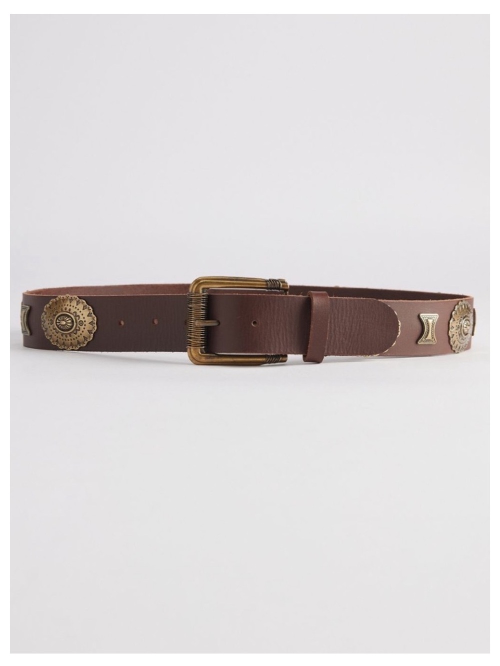 🟠NWT URBAN OUTFITTERS Unisex Embellished Leather Belt in Brown/Matte Gold XL